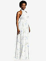 Side View Thumbnail - Bleu Garden High Neck Halter Backless Maxi Dress