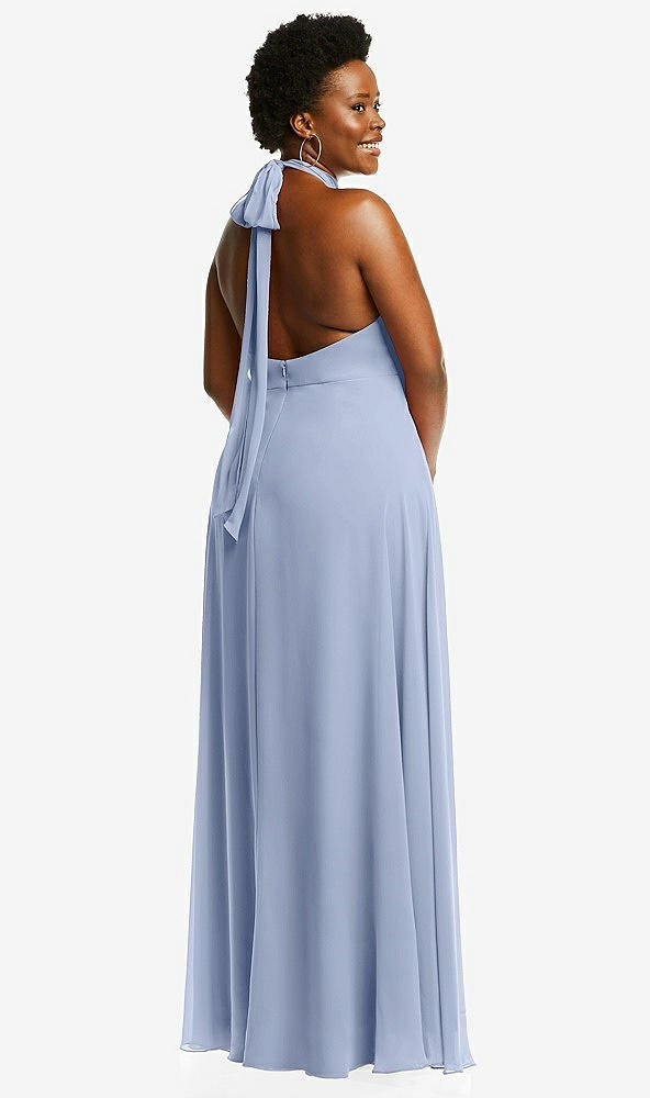 Back View - Sky Blue High Neck Halter Backless Maxi Dress