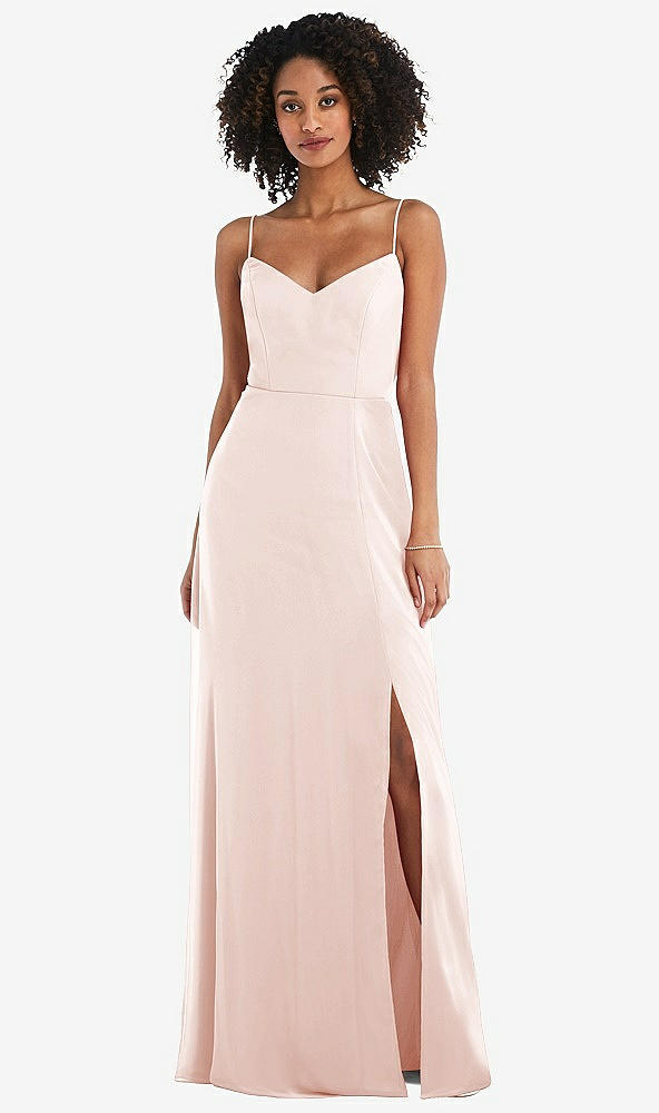 Front View - Blush Tie-Back Cutout Maxi Dress with Front Slit