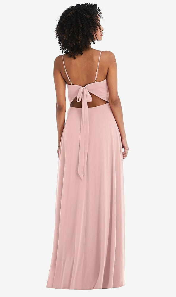 Back View - Rose Tie-Back Cutout Maxi Dress with Front Slit