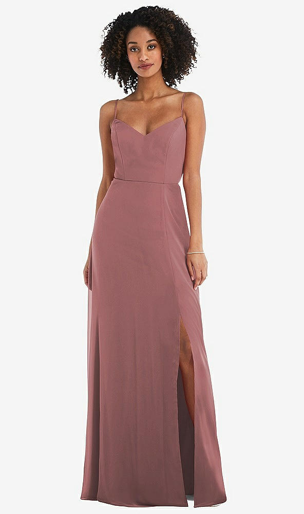 Front View - Rosewood Tie-Back Cutout Maxi Dress with Front Slit