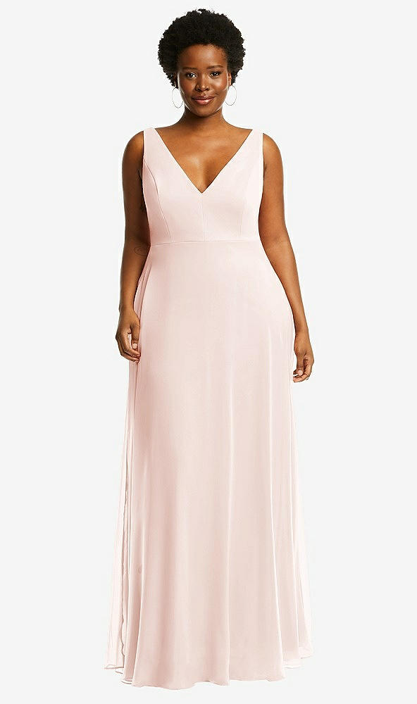 Front View - Blush Deep V-Neck Chiffon Maxi Dress