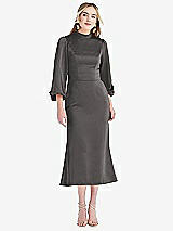 Front View Thumbnail - Caviar Gray High Collar Puff Sleeve Midi Dress - Bronwyn