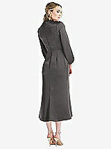 Rear View Thumbnail - Caviar Gray High Collar Puff Sleeve Midi Dress - Bronwyn