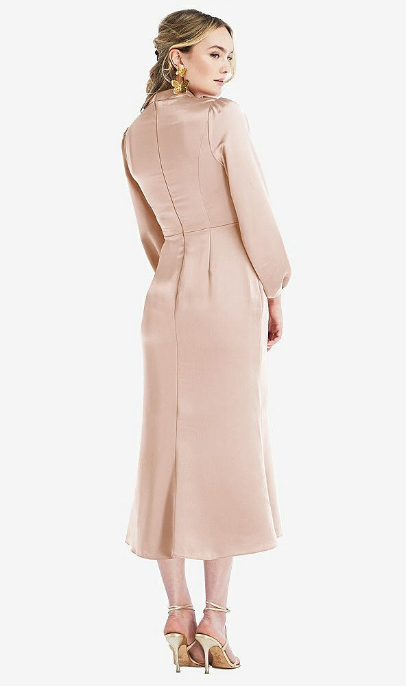 Back View - Cameo High Collar Puff Sleeve Midi Dress - Bronwyn