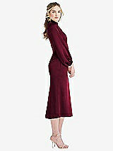 Side View Thumbnail - Cabernet High Collar Puff Sleeve Midi Dress - Bronwyn