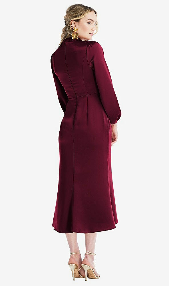 Back View - Cabernet High Collar Puff Sleeve Midi Dress - Bronwyn