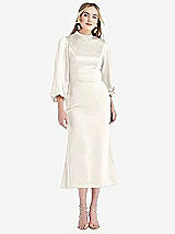 Front View Thumbnail - Ivory High Collar Puff Sleeve Midi Dress - Bronwyn