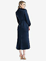 Rear View Thumbnail - Midnight Navy High Collar Puff Sleeve Midi Dress - Bronwyn