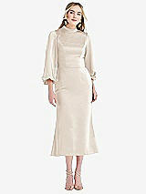 Front View Thumbnail - Oat High Collar Puff Sleeve Midi Dress - Bronwyn