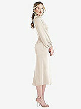 Side View Thumbnail - Oat High Collar Puff Sleeve Midi Dress - Bronwyn