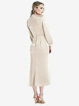 Rear View Thumbnail - Oat High Collar Puff Sleeve Midi Dress - Bronwyn