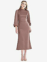 Front View Thumbnail - Sienna High Collar Puff Sleeve Midi Dress - Bronwyn