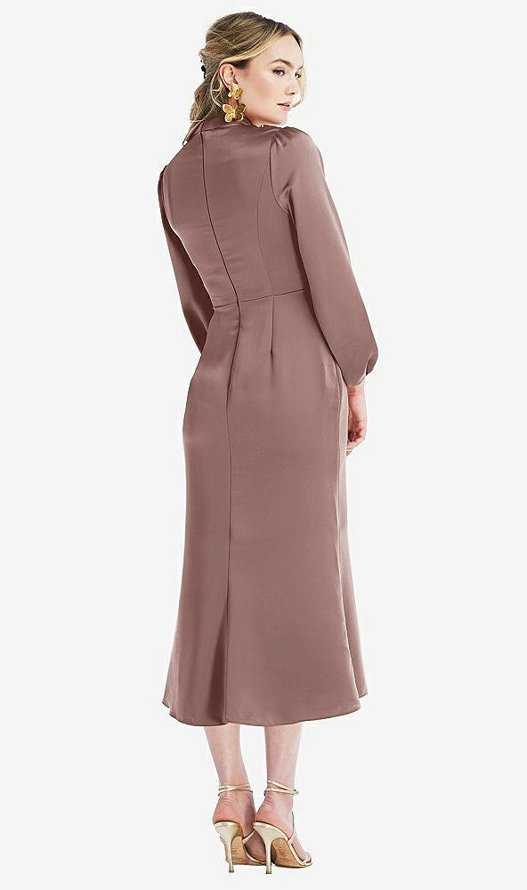 Back View - Sienna High Collar Puff Sleeve Midi Dress - Bronwyn