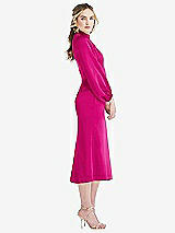 Side View Thumbnail - Think Pink High Collar Puff Sleeve Midi Dress - Bronwyn