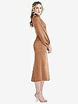 Side View Thumbnail - Toffee High Collar Puff Sleeve Midi Dress - Bronwyn