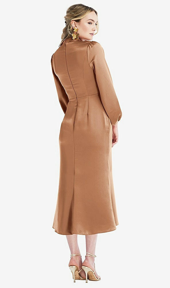 Back View - Toffee High Collar Puff Sleeve Midi Dress - Bronwyn