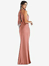 Alt View 1 Thumbnail - Desert Rose Draped Twist Halter Tie-Back Trumpet Gown