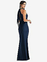 Alt View 1 Thumbnail - Midnight Navy Draped Twist Halter Tie-Back Trumpet Gown