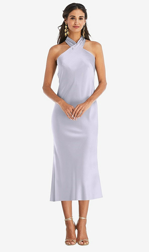 Front View - Silver Dove Draped Twist Halter Tie-Back Midi Dress - Paloma