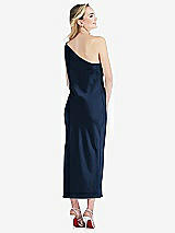 Rear View Thumbnail - Midnight Navy One-Shoulder Asymmetrical Midi Slip Dress