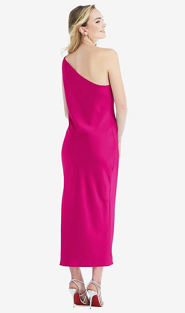 Back View - Think Pink One-Shoulder Asymmetrical Midi Slip Dress