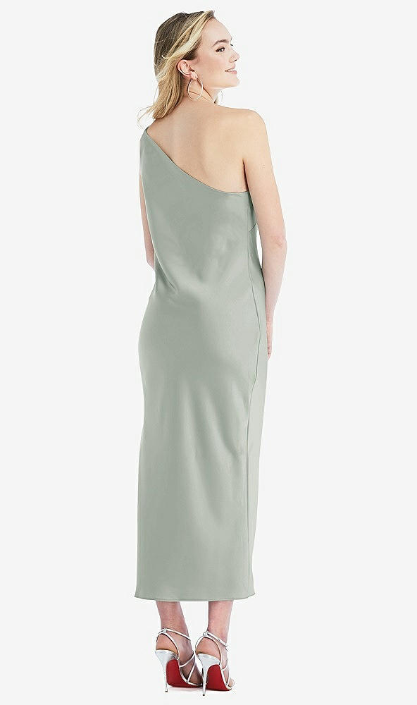 Back View - Willow Green One-Shoulder Asymmetrical Midi Slip Dress