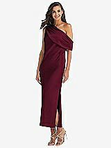 Front View Thumbnail - Cabernet Draped One-Shoulder Convertible Midi Slip Dress