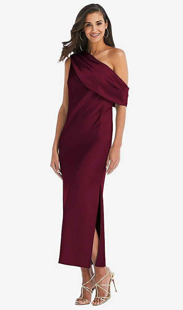 Front View - Cabernet Draped One-Shoulder Convertible Midi Slip Dress