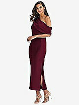 Side View Thumbnail - Cabernet Draped One-Shoulder Convertible Midi Slip Dress