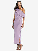 Front View Thumbnail - Pale Purple Draped One-Shoulder Convertible Midi Slip Dress