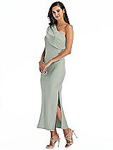 Alt View 2 Thumbnail - Willow Green Draped One-Shoulder Convertible Midi Slip Dress