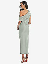 Rear View Thumbnail - Willow Green Draped One-Shoulder Convertible Midi Slip Dress