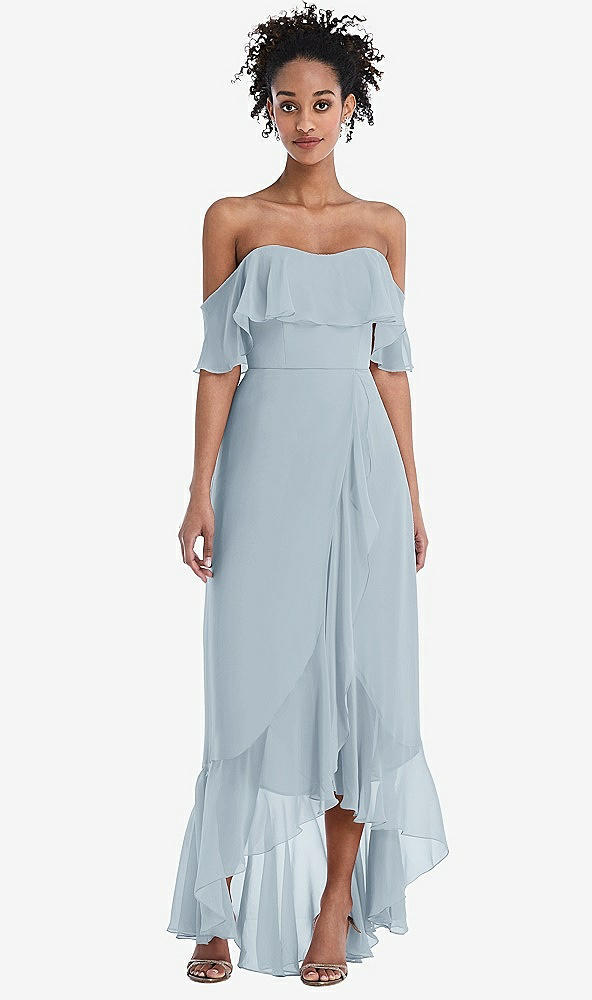 Front View - Mist Off-the-Shoulder Ruffled High Low Maxi Dress