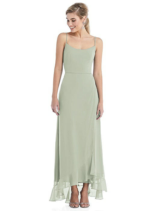 Scoop Neck Ruffle-Trimmed High Low Maxi Dress