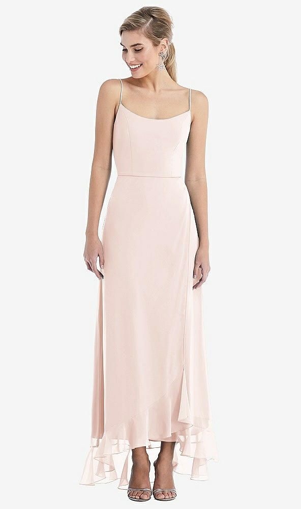 Front View - Blush Scoop Neck Ruffle-Trimmed High Low Maxi Dress