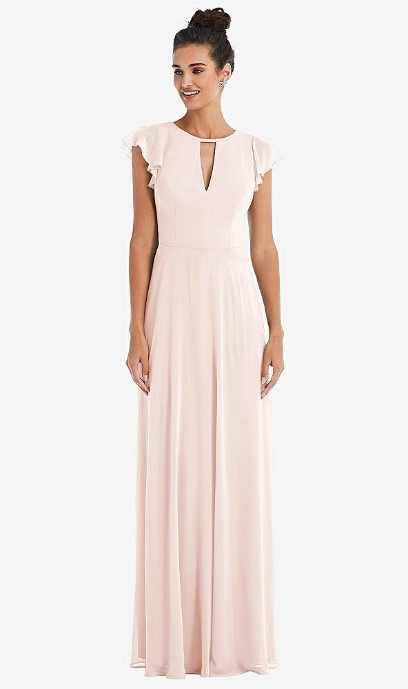 Front View - Blush Flutter Sleeve V-Keyhole Chiffon Maxi Dress