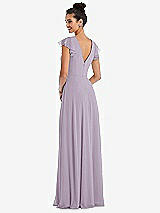 Rear View Thumbnail - Lilac Haze Flutter Sleeve V-Keyhole Chiffon Maxi Dress