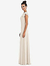 Side View Thumbnail - Oat Flutter Sleeve V-Keyhole Chiffon Maxi Dress