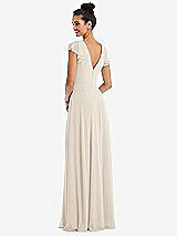 Rear View Thumbnail - Oat Flutter Sleeve V-Keyhole Chiffon Maxi Dress