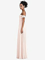 Side View Thumbnail - Blush Off-the-Shoulder Ruffle Cuff Sleeve Chiffon Maxi Dress