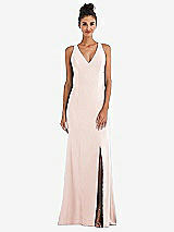 Rear View Thumbnail - Blush Criss-Cross Cutout Back Maxi Dress with Front Slit