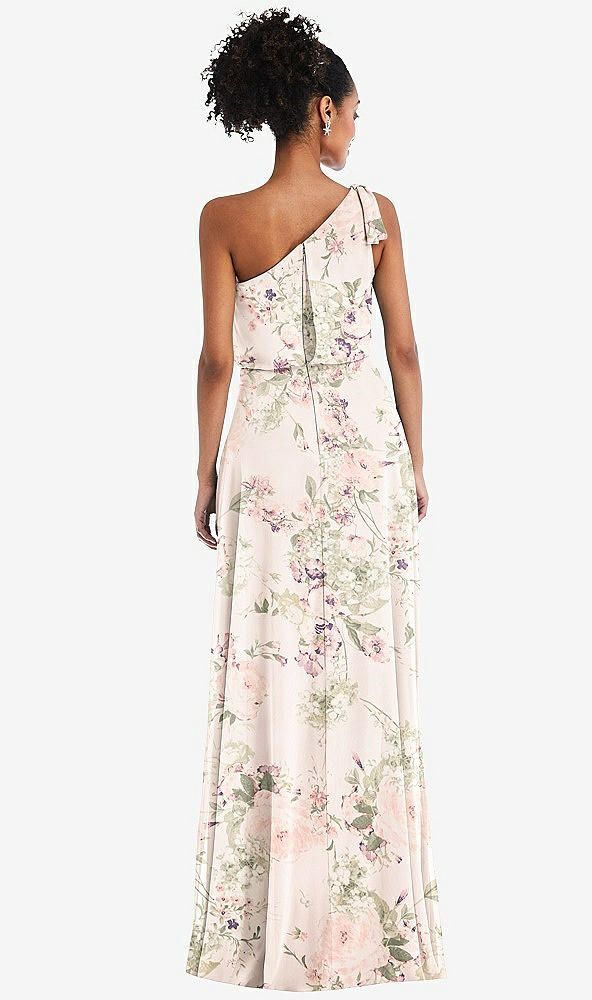 Back View - Blush Garden One-Shoulder Bow Blouson Bodice Maxi Dress