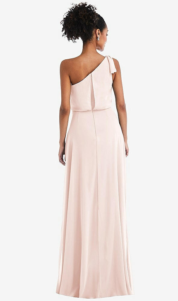 Back View - Blush One-Shoulder Bow Blouson Bodice Maxi Dress