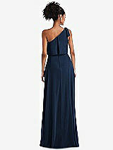 Rear View Thumbnail - Midnight Navy One-Shoulder Bow Blouson Bodice Maxi Dress