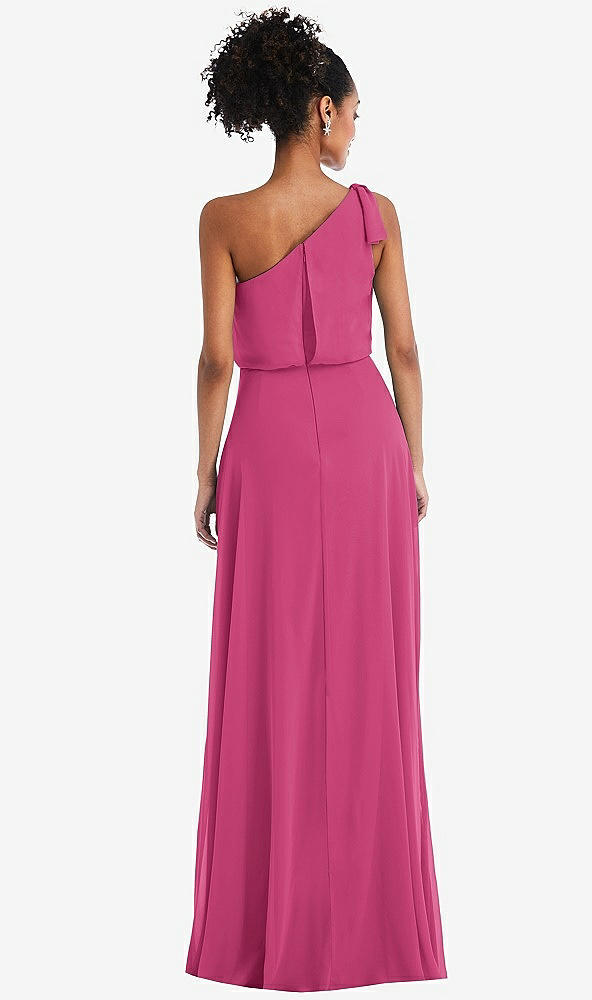 Back View - Tea Rose One-Shoulder Bow Blouson Bodice Maxi Dress