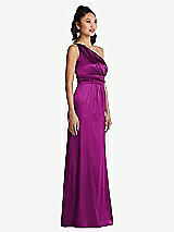 Side View Thumbnail - Persian Plum One-Shoulder Draped Satin Maxi Dress