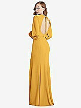 Front View Thumbnail - NYC Yellow Long Puff Sleeve Maxi Dress with Cutout Tie-Back