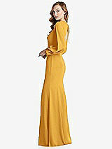 Side View Thumbnail - NYC Yellow Long Puff Sleeve Maxi Dress with Cutout Tie-Back