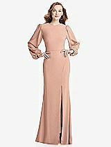 Rear View Thumbnail - Pale Peach Long Puff Sleeve Maxi Dress with Cutout Tie-Back